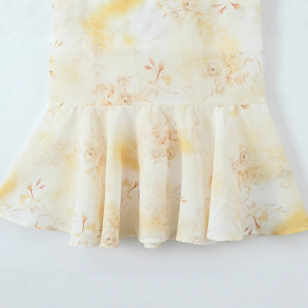 Printed back strap suspender fishtail dress for women