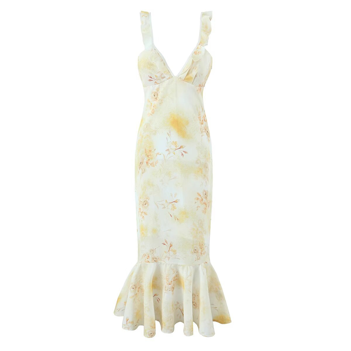 Printed back strap suspender fishtail dress for women