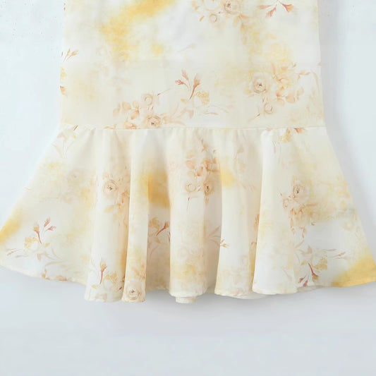 Printed back strap suspender fishtail dress for women