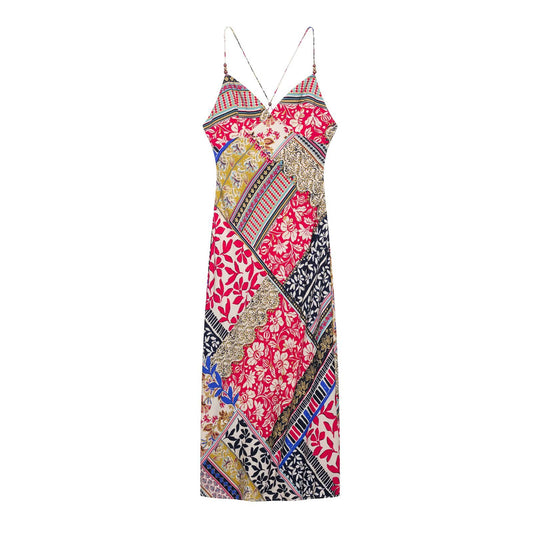 Fashion printed camisole backless MIDI dress for women
