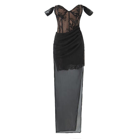 Sexy lace lace wrapped strapless dress